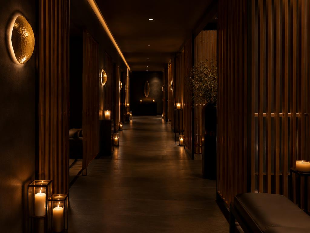 Candlelit corridor leading to the treatment rooms