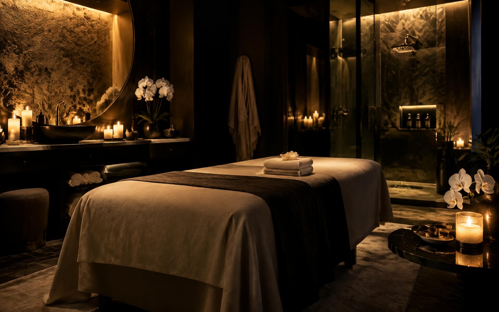 Candlelit treatment room at The Bliss International Spa