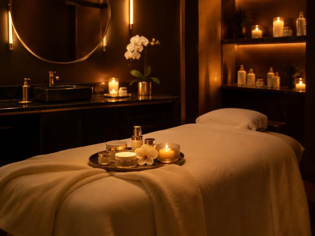 Facial room with skincare and orchids