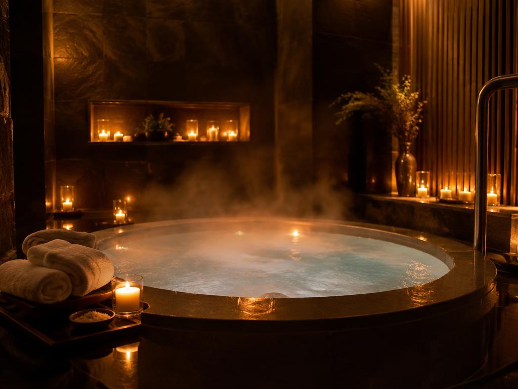 Private jacuzzi lit by candles